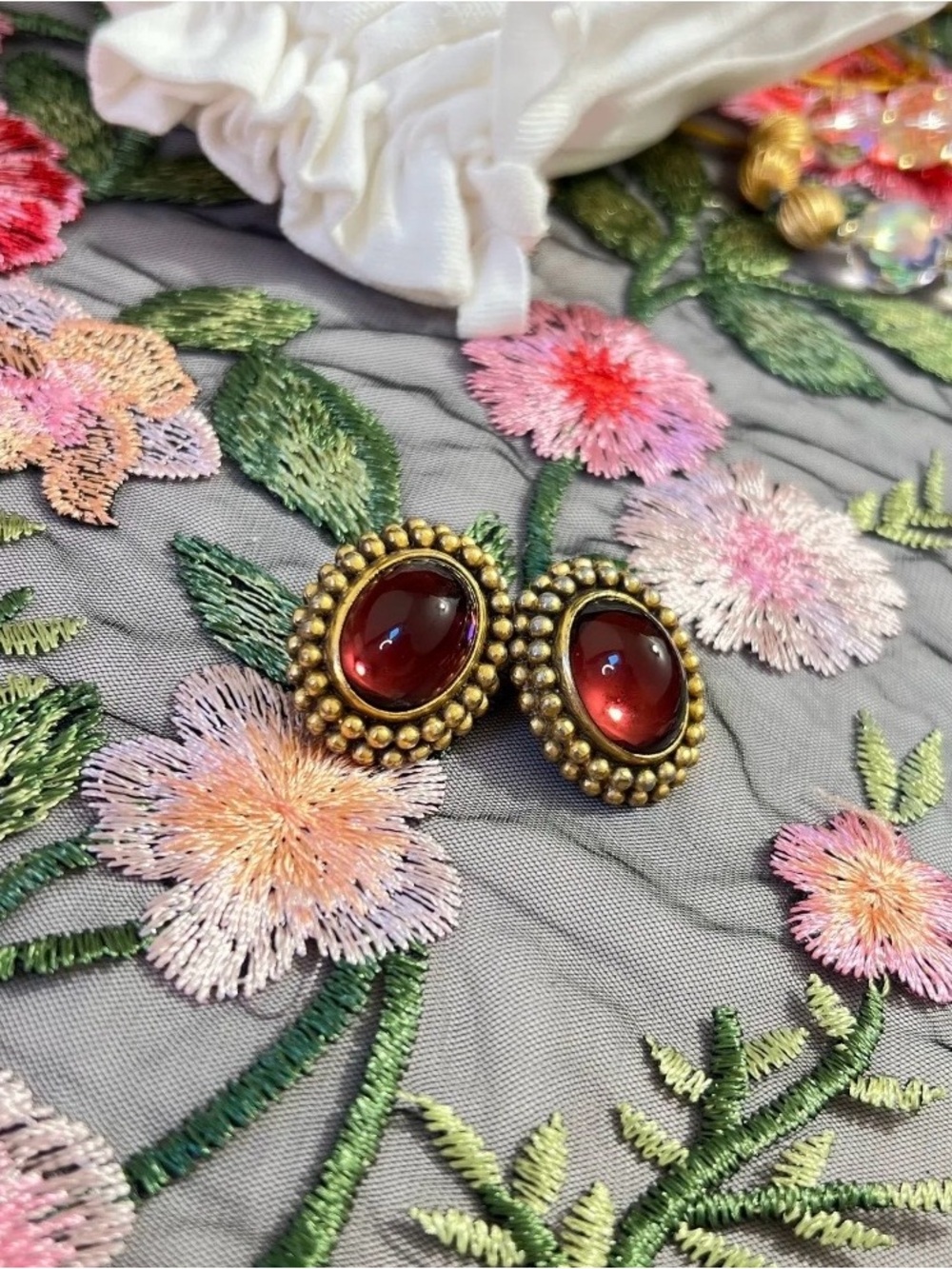 AUTH YSL Earrings • Clip On Clips, Lilac Lavender Cabochon GP YVES SAINT LAURENT